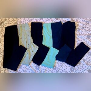 Lot of 6 Pair Girl’s Leggings Black, Green, Blue Size Large 10/12 GUC
